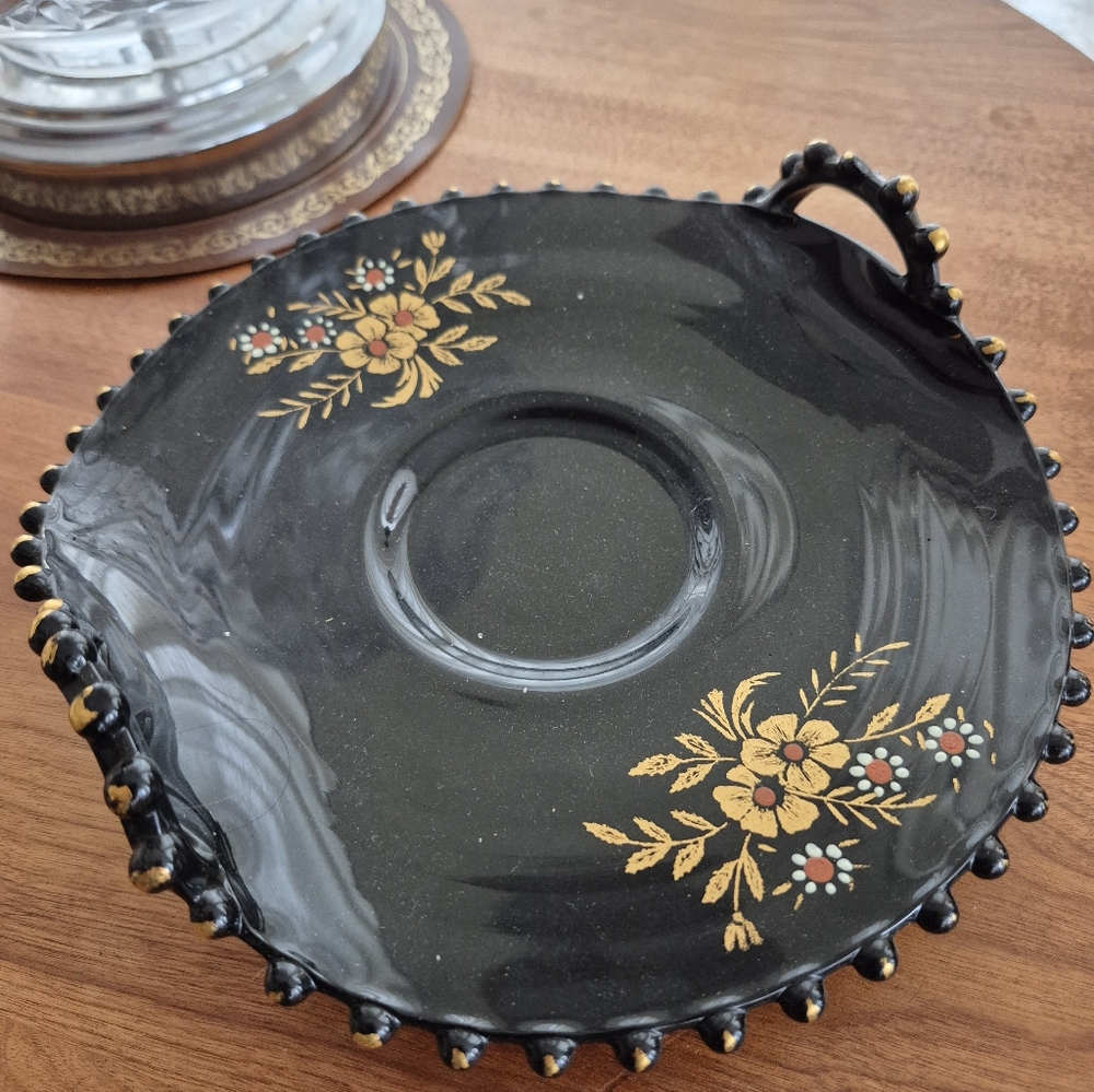 RARE Imperial Black Candlewick Plate with Floral Design